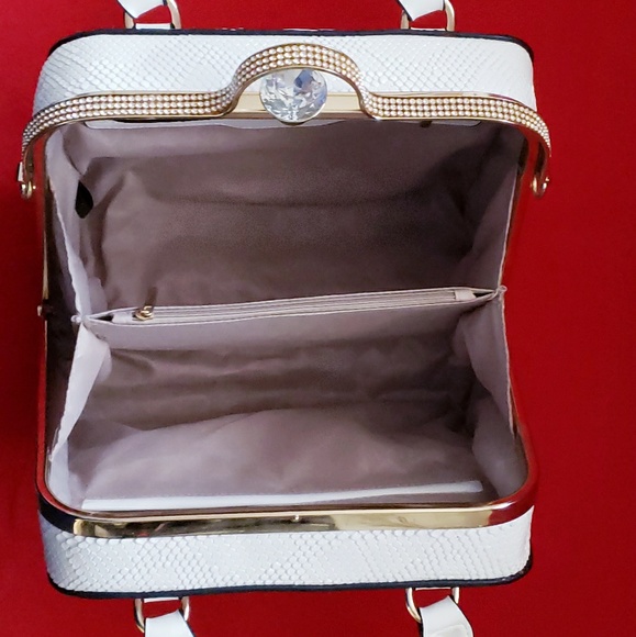 White Leather Handbag - Python Embossed - Picture 2 of 6